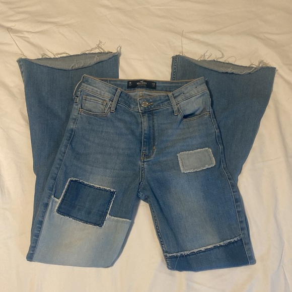 Hollister Denim - Hollister high waisted flare jeans women’s 28 7R light wash patchwork denim pant